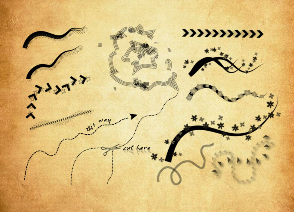 缠绕的线条和花枝PS笔刷资源 - 精选缠绕的线条和花枝元素，适用于线条分隔类设计-25虚拟网