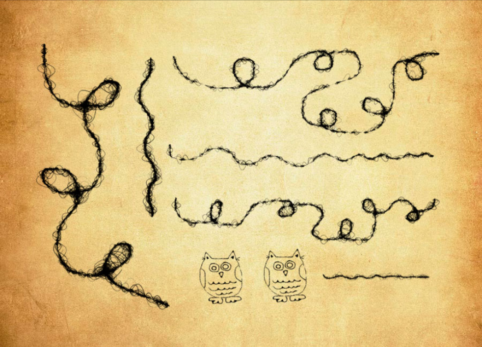 缠绕线条和猫头鹰简笔画PS笔刷 - 实用缠绕线条和猫头鹰简笔画元素，优化版面布局，提升设计层次感-25虚拟网