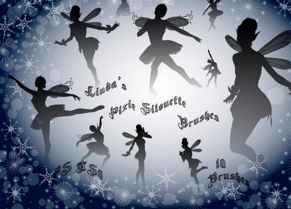 翩翩起舞的精灵剪影PS笔刷资源 - 精选翩翩起舞的精灵剪影元素,适用于其他类设计-25虚拟网