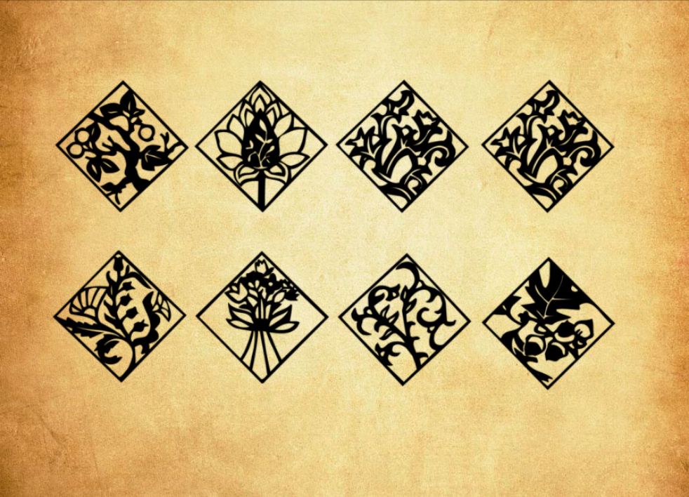 菱形植物印花图案PS笔刷 - 专业菱形植物印花图案设计素材,适配Photoshop各类创作场景-25虚拟网