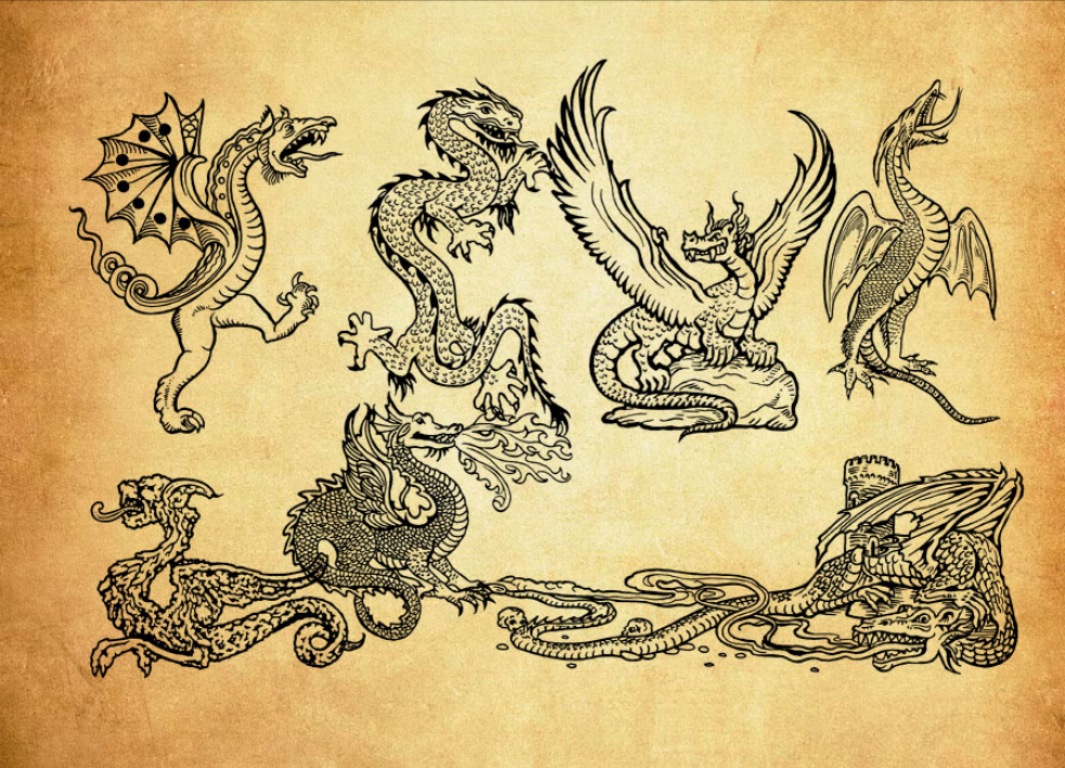 精选西方魔龙和恐龙PS笔刷 - 高品质西方魔龙和恐龙资源，提升设计专业度-25虚拟网