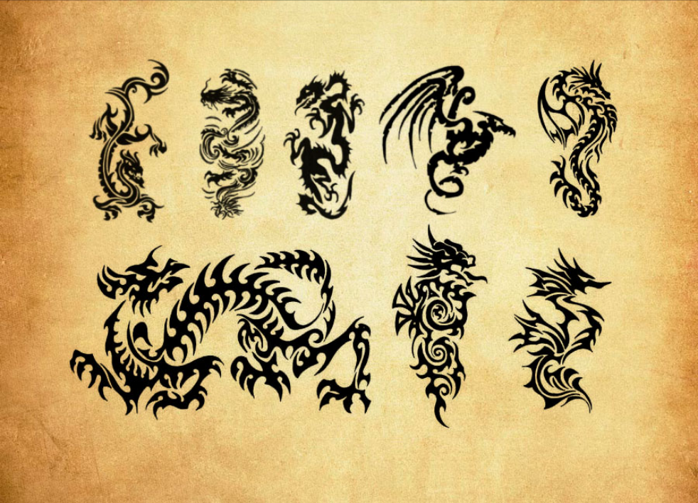 龙纹刺青和纹身图案PS笔刷 - 多功能龙纹刺青和纹身图案素材，适用于各类设计项目-25虚拟网